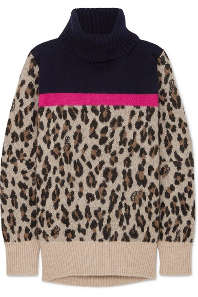 Shop Sacai Leopard-intarsia Knitted Sweater In Beige