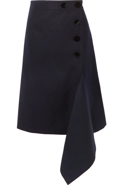 Shop Sacai Melton Asymmetric Button-embellished Wool Skirt In Navy