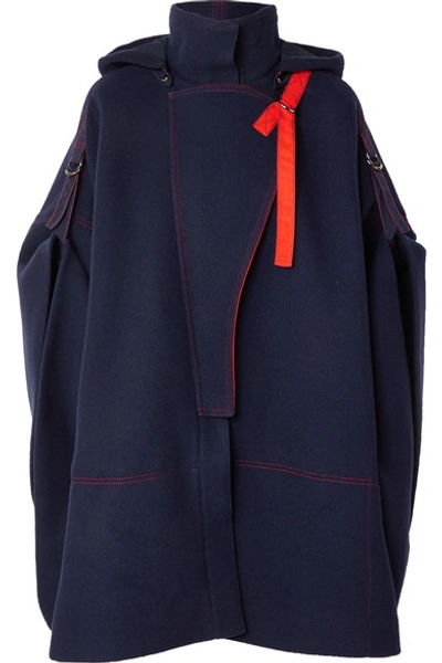 Shop Chloé Two-tone Wool-blend Cape In Navy