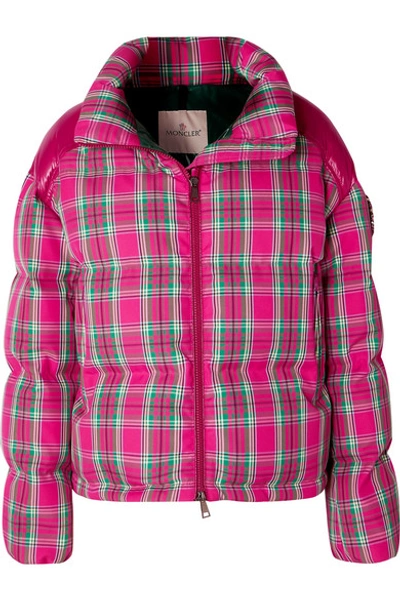 Shop Moncler Crystal-embellished Plaid Twill And Shell Down Jacket In Pink