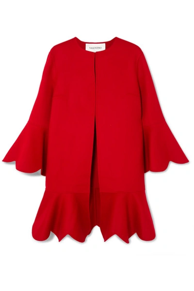 Shop Valentino Ruffled Wool And Cashmere-blend Coat In Red