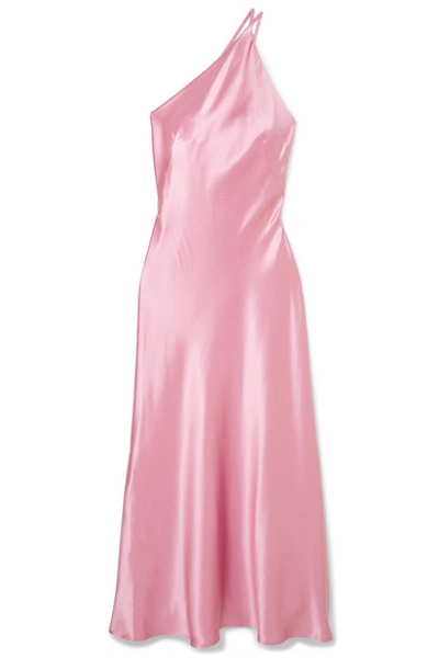 Shop Galvan Roxy One-shoulder Silk-satin Maxi Dress In Pink