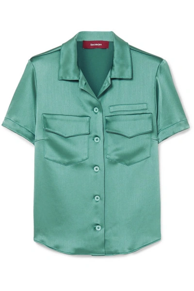 Shop Sies Marjan Dean Crinkled-satin Shirt In Green