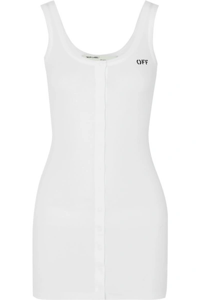 Shop Off-white Printed Ribbed Stretch-cotton Jersey Mini Dress In White