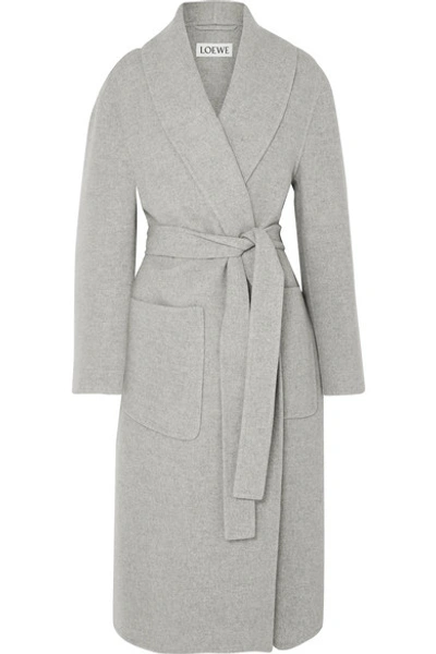 Shop Loewe Belted Cashmere Coat In Gray