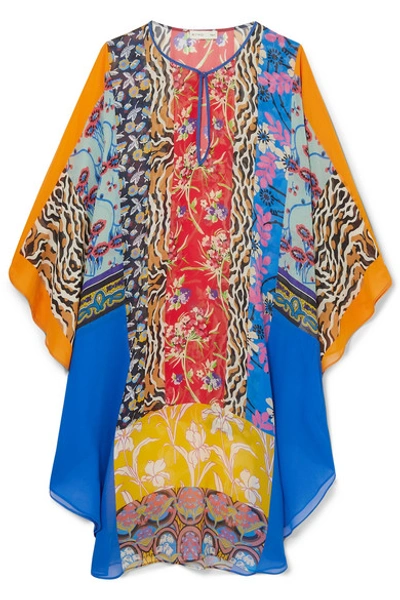 Shop Etro Printed Silk-chiffon Kaftan In Blue