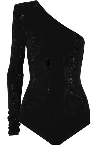 Shop Alexandre Vauthier One-shoulder Crystal-embellished Stretch-jersey Bodysuit In Black