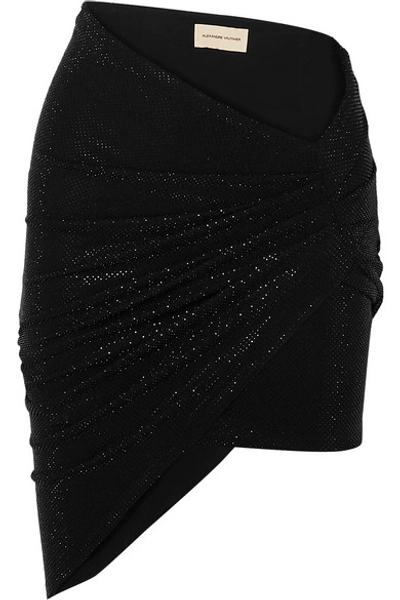 Shop Alexandre Vauthier Ruched Crystal-embellished Stretch-jersey Mini Skirt In Black