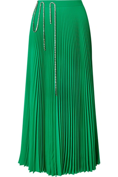 Shop Christopher Kane Squiggle Crystal-embellished Pleated Crepe De Chine Midi Skirt In Green