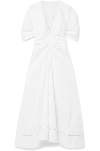 Shop Proenza Schouler Gathered Stretch-cotton Poplin Midi Dress In White