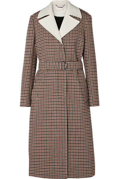 Shop Chloé Belted Checked Wool-blend Coat In Beige