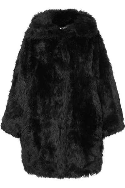 Shop Balenciaga Swing Oversized Faux Fur Coat In Black