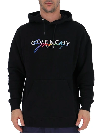 Shop Givenchy Logo Print Hoodie In Black