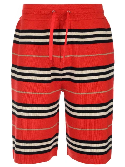 Shop Burberry Striped Drawcord Shorts In Red