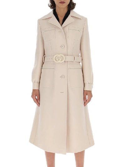 Shop Gucci Belted Wool Coat In Beige