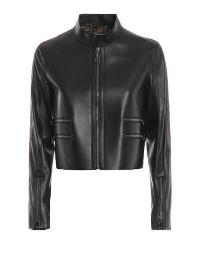 Shop Fendi Leather Jacket In Gme Black