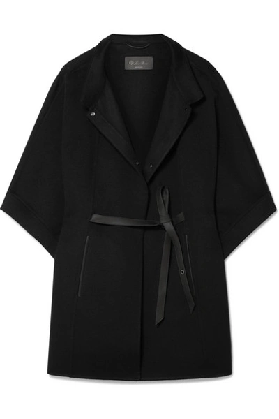Shop Loro Piana Belted Leather-trimmed Cashmere Cape In Black