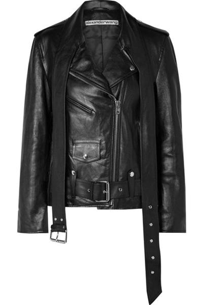Shop Alexander Wang Martingale Belted Leather Jacket In Black