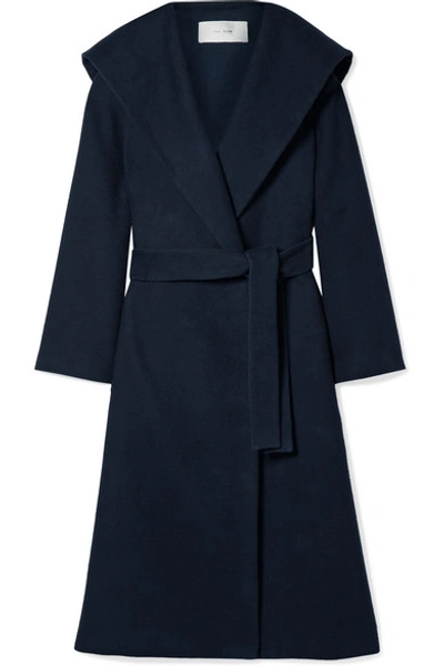 Shop The Row Riona Oversized Hooded Belted Cotton And Wool-blend Coat In Navy