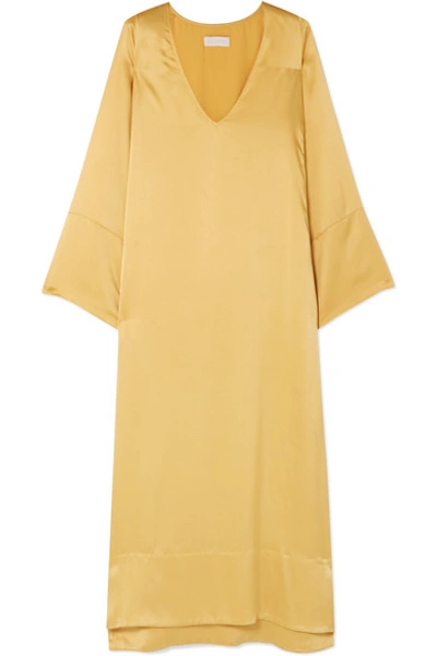 Shop Asceno Washed-silk Dress In Marigold