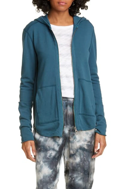 Shop Atm Anthony Thomas Melillo Front Zip Hoodie In Solid Teal