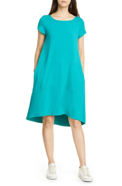 Shop Eileen Fisher Bateau Neck Cap Sleeve Dress In Turquoise