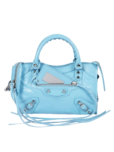 Shop Balenciaga Classic Mini City Aj Shoulder Bag In Baby Blue