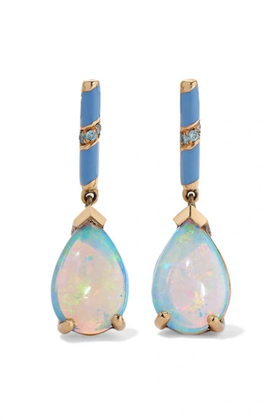 Shop Alice Cicolini Candy 14-karat Gold, Enamel, Opal And Diamond Earrings