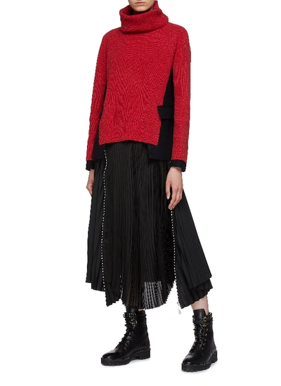 Shop Sacai Zip Panelled Pleated Skirt