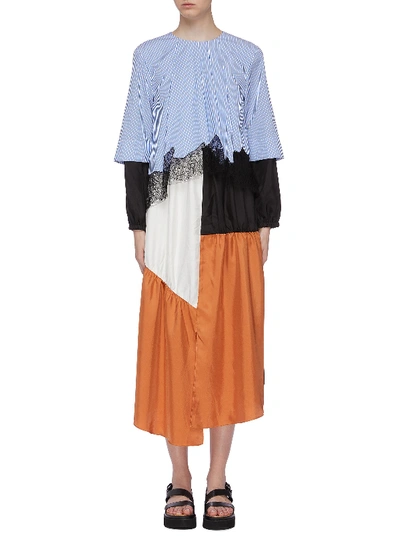 Shop Tibi 'camille' Lace Trim Colourblock Patchwork Asymmetric Dress