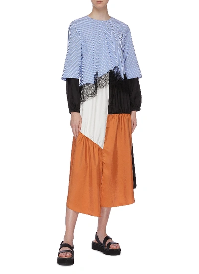 Shop Tibi 'camille' Lace Trim Colourblock Patchwork Asymmetric Dress