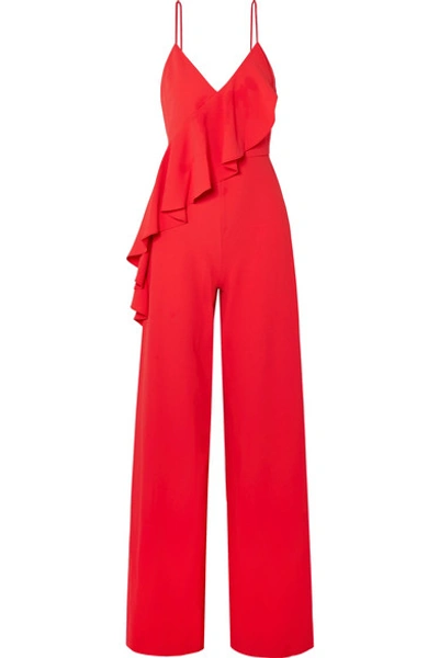 Shop Alice And Olivia Keeva Ruffled Crepe Jumpsuit In Red