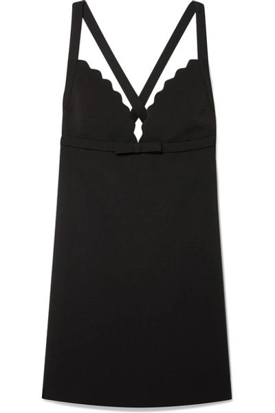 Shop Miu Miu Scalloped Bow-embellished Cady Mini Dress In Black