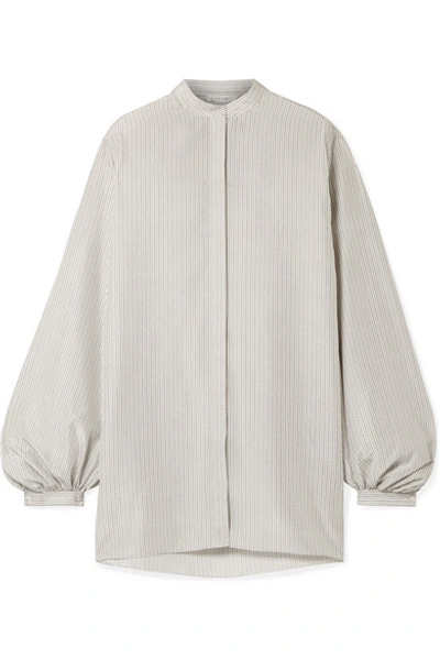 Shop The Row Vara Oversized Printed Silk Crepe De Chine Blouse In White