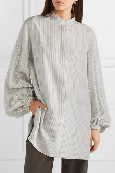 Shop The Row Vara Oversized Printed Silk Crepe De Chine Blouse In White