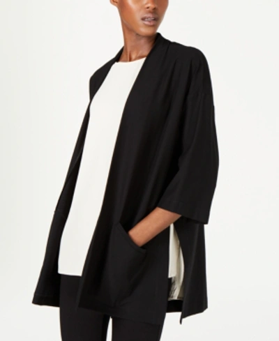 Shop Eileen Fisher Side-slit Kimono Cardigan In Black