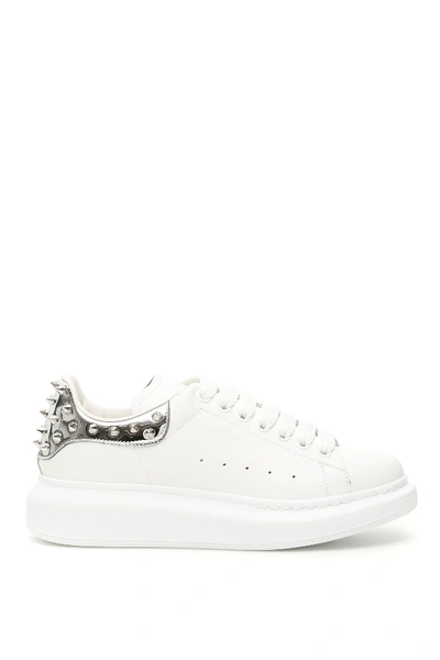 Shop Alexander Mcqueen Studded Oversize Sneakers In White Platinum Silv (white)