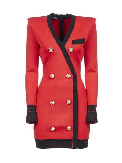 Shop Balmain Double Breasted Blazer Dress In Red