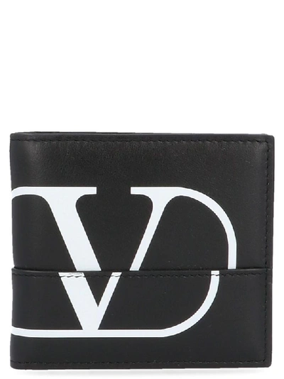 Shop Valentino Logo Bifold Wallet In Black