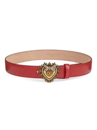 Shop Dolce & Gabbana Women's Devotion Leather Belt In Red