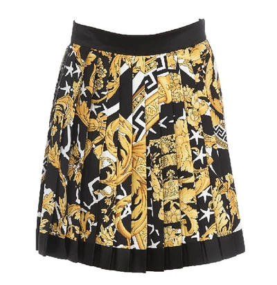 Shop Versace Barocco Print Pleated Skirt In Multi