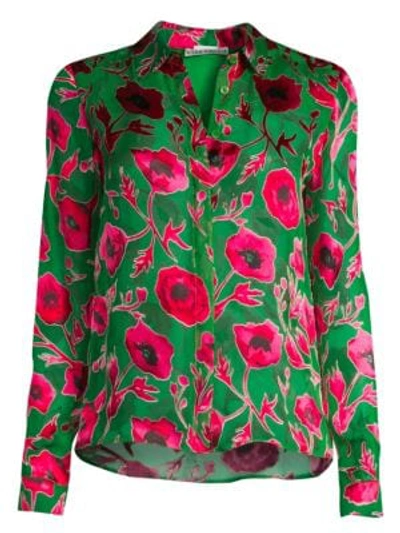 Shop Alice And Olivia Willa Poppy Print Top In Poppy Garden Emerald