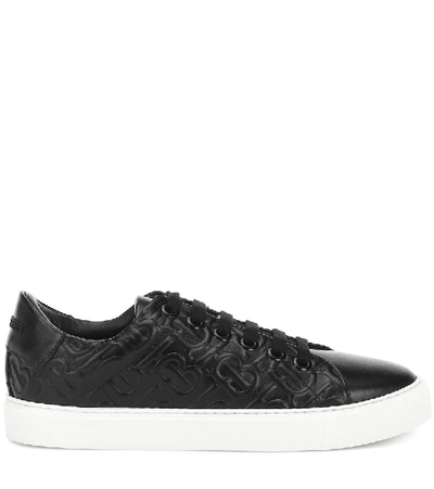 Shop Burberry Leather Sneakers In Black