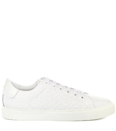 Shop Burberry Leather Sneakers In White