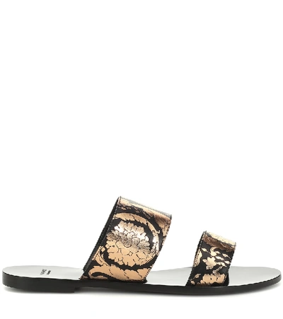 Shop Versace Printed Leather Sandals In Black