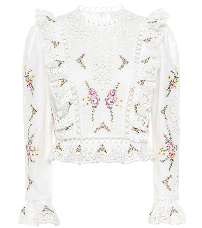 Shop Zimmermann Allia Floral Cotton And Linen Top In White