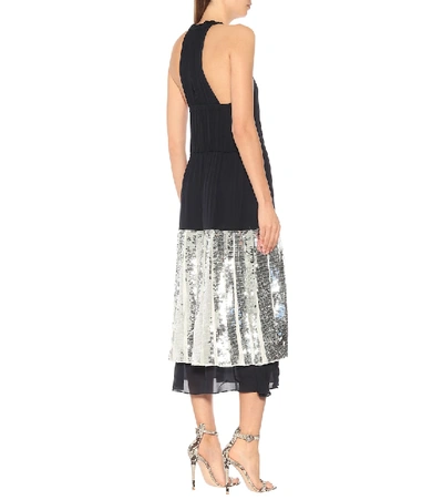 Tibi Pleated Sequin-embellished Poplin And Silk-georgette Midi Dress In Black