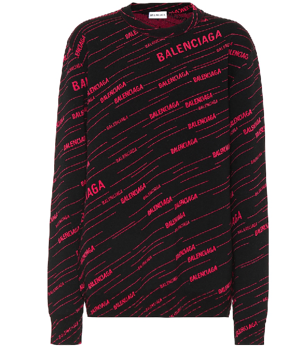 Balenciaga Crewneck Logo Intarsia Sweater In Black | ModeSens