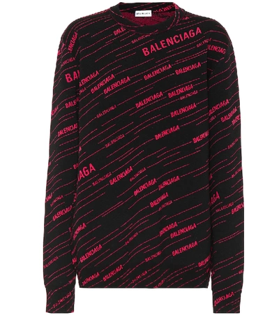 Shop Balenciaga Logo Wool Blend Sweater In Black