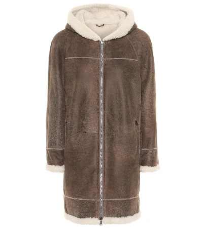 Shop Brunello Cucinelli Shearling Coat In Brown